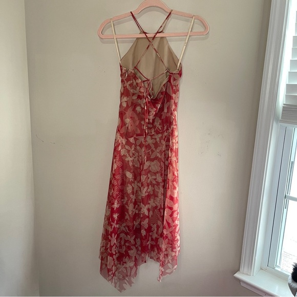 BCBG MAXAZRIA Floral Halter Asymmetrical Hem Midi Dress, Size 2 - Picture 6 of 10